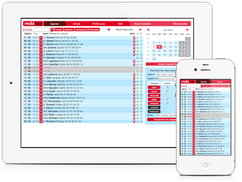 Agenda electronique professionnel Mobikap, en ligne et avec rappel SMS